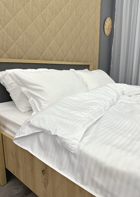 Комплект постельного белья Страйп-сатин Евро 200х230 с простыней на резинке Белый (88-086) Киев - изображение 5