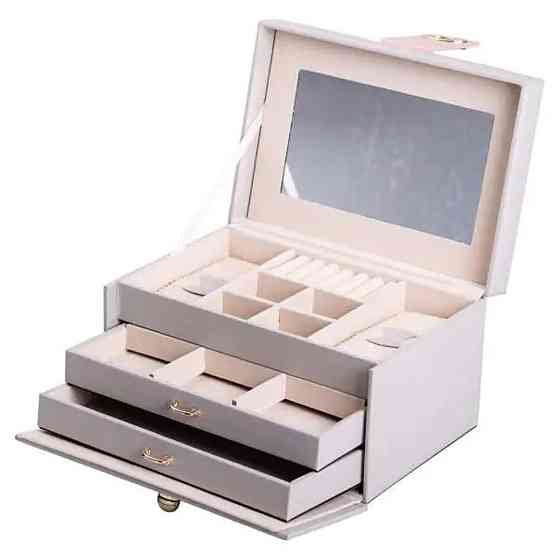 Шкатулка для украшений из эко кожи 3 яруса с зеркалом органайзер для ювелирных изделий HP-5-17G Киев