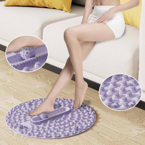 Килимок для масажу ніг круглий 55х55 см акупунктурний масажний для: йоги, стоп акупунктурних точок і тіла, фіолетовий Кам'янець-Подільський