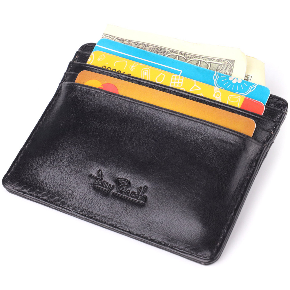 Стильный картхолдер из глянцевой натуральной кожи Tony Perotti 20894_1 (2236 nero) Черный Киев - изображение 5