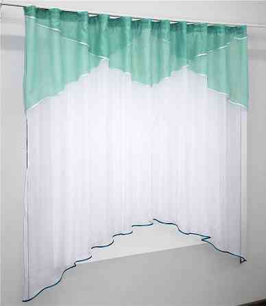 Кухонна тюль арка з ламбрекеном VR-Textil № 025к білий з бірюзовим 270х170 см (52-0234) Київ