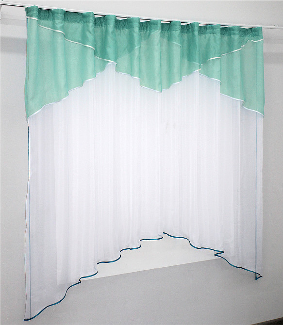Кухонна тюль арка з ламбрекеном VR-Textil № 025к білий з бірюзовим 270х170 см (52-0234) Київ - фото 2
