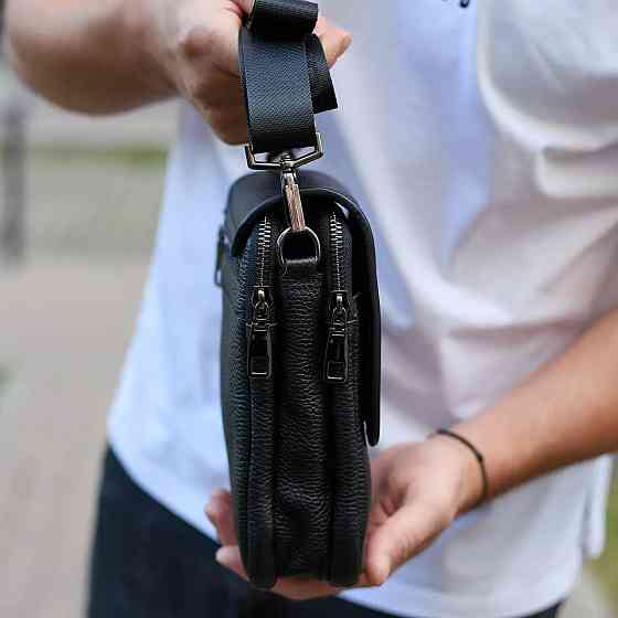 Сумка месенджер чоловіча шкіряна через плече чорна Tiding Bag Київ