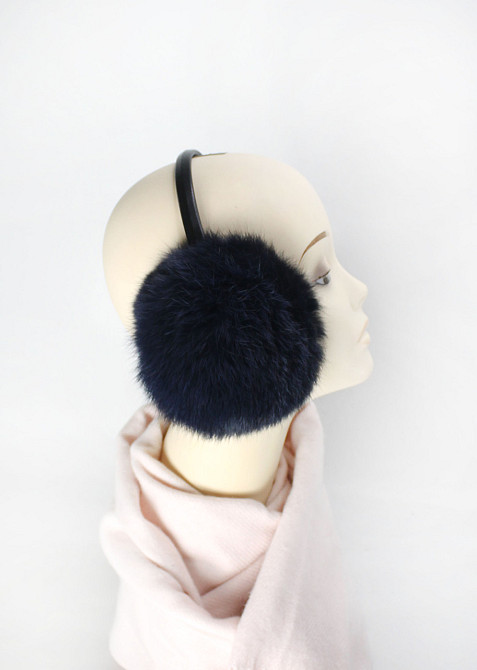 Хутряні навушники дитячі з кролика Темно-синій Харків - фото 2