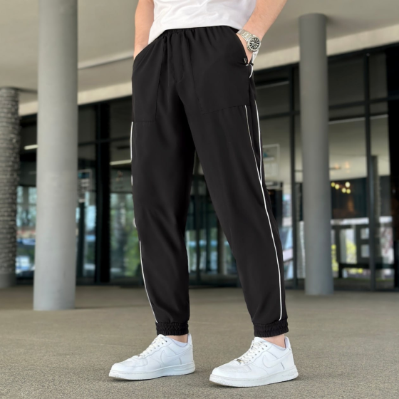 Джогери Чоловічі штани літні Pobedov Weekend легкі штани на літо чоловічі вільні на весну чорні зі смужкою 3XL Одеса