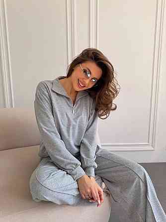 Жіночий костюм sport-chic з трикотажу 2-х нитка, високий комір, демісезон, сірий меланжевий, розмір 42/44 Лубни