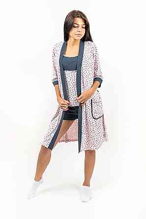 Спальный женский комплект пижама+халат, розовый , топ Крохатушка одяг Киев