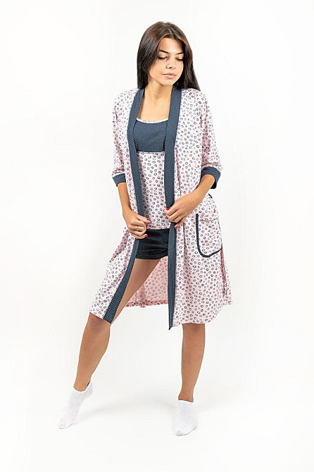 Спальный женский комплект пижама+халат, розовый , топ Крохатушка одяг Киев - изображение 2