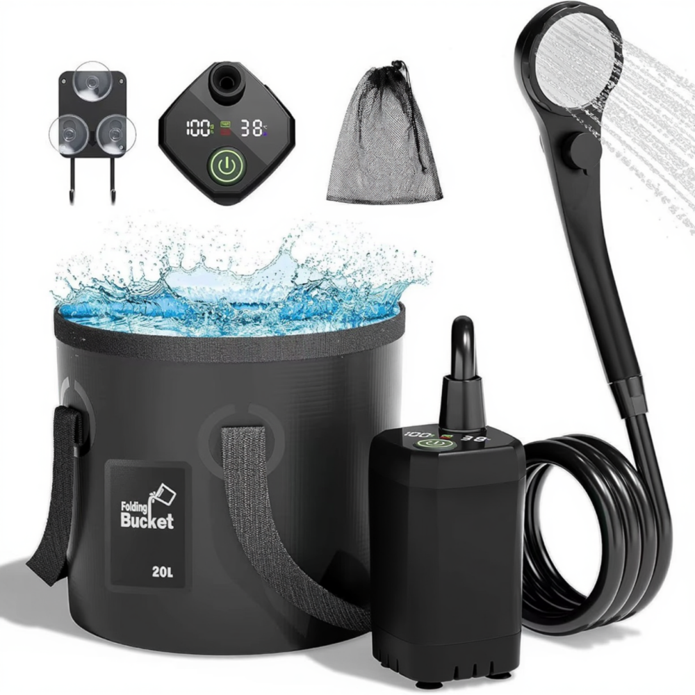 Душ туристический портативный 3в1 с палаткой: аккумуляторный кемпинговый мобильный душ + ведро для кемпинга и походов черный Каменец-Подольский - изображение 12