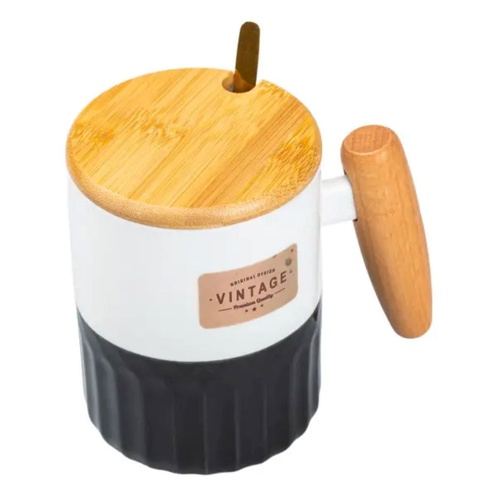 TS Kitchen Чашка порцелянова з бамбуковою кришкою та ручкою 400 мл Чорна HP7204B Київ - фото 3