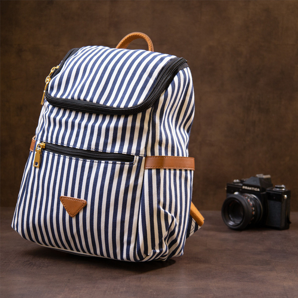 Рюкзак текстильний жіночий в смужку Vintage 20668 Білий Київ - фото 9