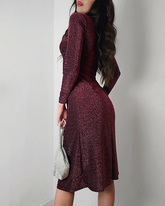 Женское романтичное праздничное платье миди из люрекса Марсала, 42/44 Одесса - изображение 4