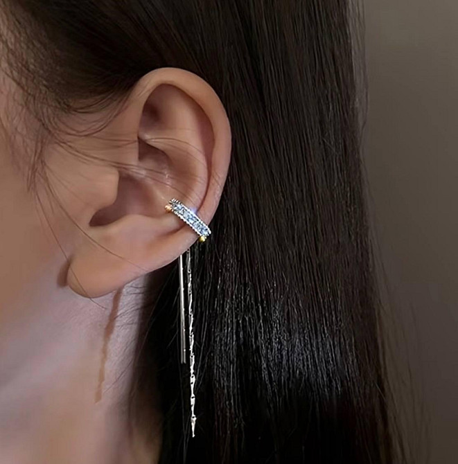 Кафа сережка без проколу з підвісками срібляста кліпса на вухо з ланцюжками прикраса Київ - фото 2