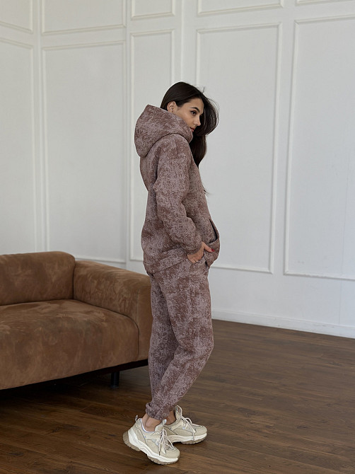 Теплий спортивний костюм жіночий мармуровий принт на флісі Бежевий L-XL Харків - фото 10