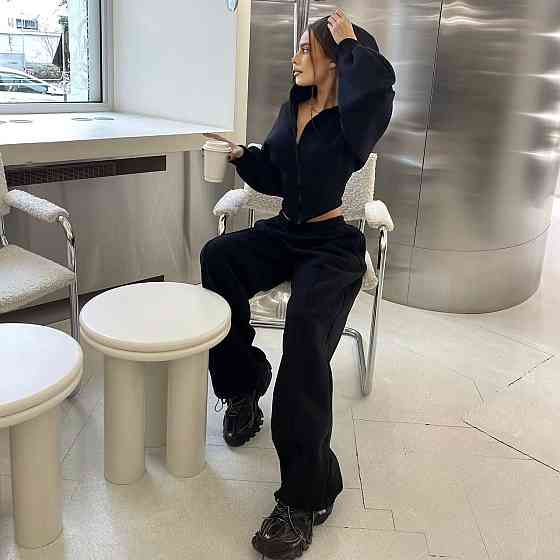 Костюм з ПЕНЬЄ: корсетна приталена кофта і палаццо оверсайз, теплий, чорний, розмір 46/48 Лубни
