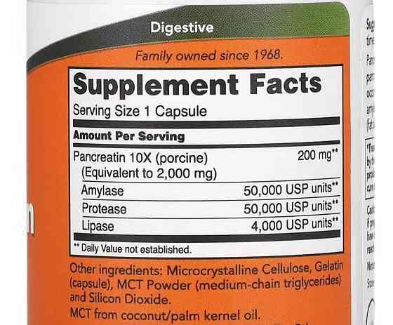 Панкреатин (Pancreatin), Now Foods, 2000 мг 100 капсул Київ