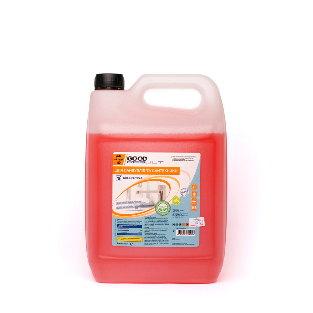 Концентрат для санузлов и сантехники GOOD RESULT 5 л кислотный от накипи, ржавчины и мыльного налета профессиональный для ванной Павлоград - изображение 1