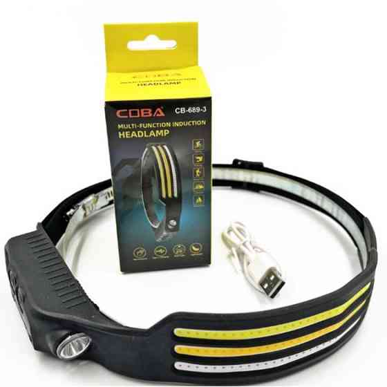 Налобний акумуляторний ліхтар із датчиком руху та 3 світлодіодами Вінниця