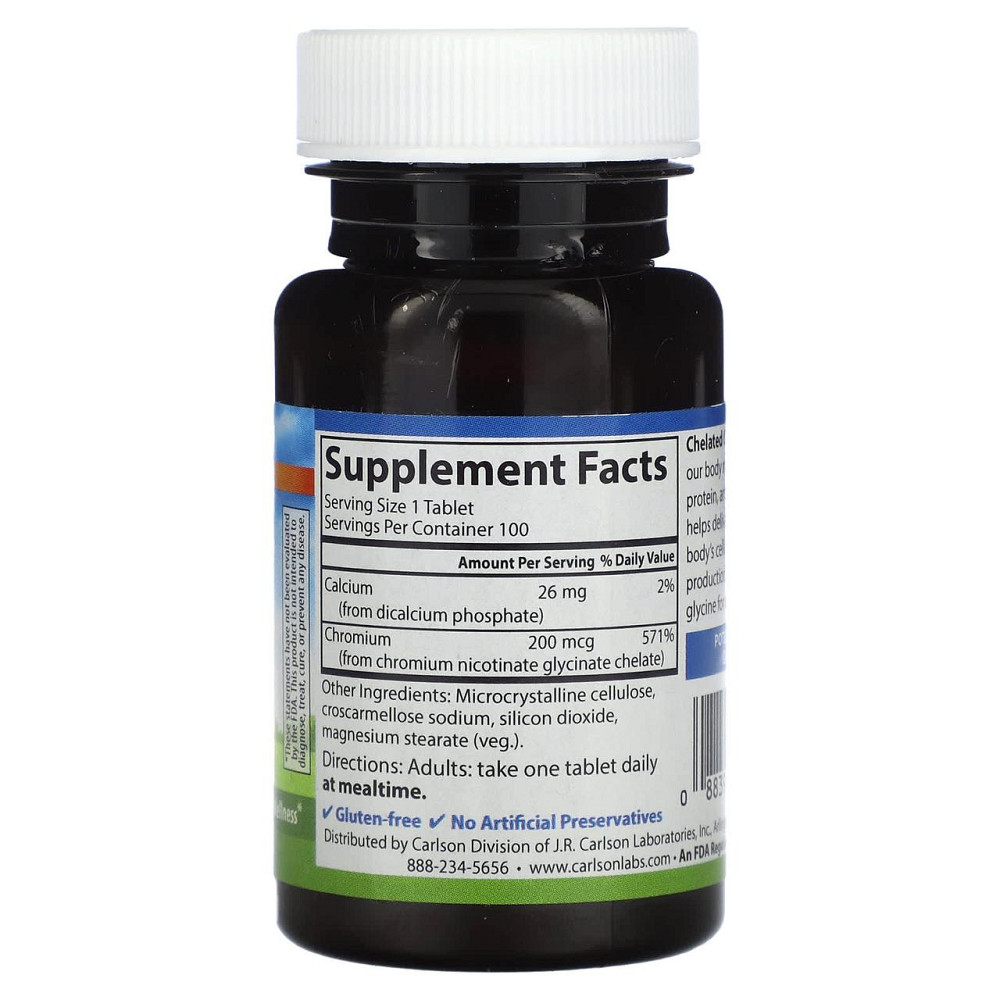 Хром хелат Carlson Chelated Chromium 200 мкг 100 таб Київ - фото 2