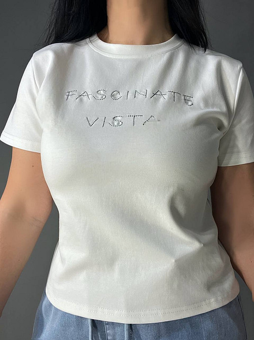 Футболка женская A-N 2632-32 надпись вышивка базовая по фигуре стандарт, белый, one size Киев - изображение 6