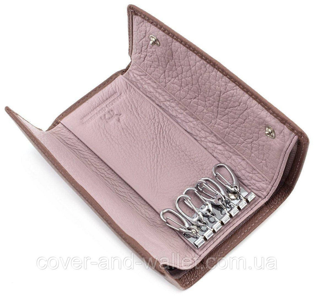 Пудровая кожаная женская ключница кошелек с карабинами Marco Coverna Киев - изображение 4