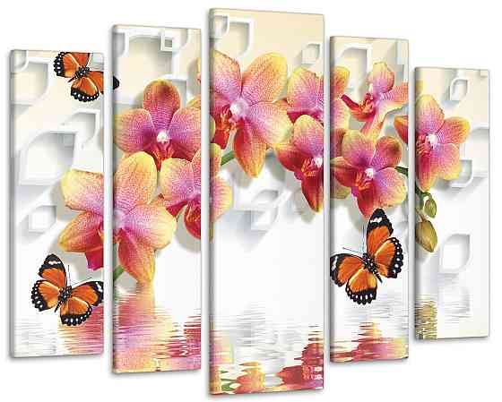 Модульна картина у вітальню / спальню Квіти Орхідея Метелики Art-372_5 ( 80х118см ) Київ