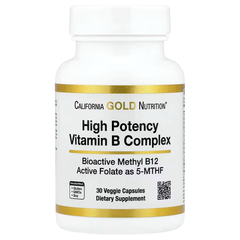 Комплекс вітамінів групи B California Gold Nutrition High Potency Vitamin B Complex with Thiamin HCI, Niacin, Pantothenic Acid and Inositol, 30 caps Луцьк - фото 1