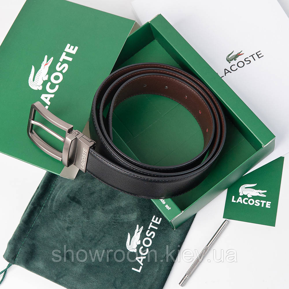Двосторонній шкіряний ремінь з натуральної шкіри Lacoste (985) Київ - фото 8