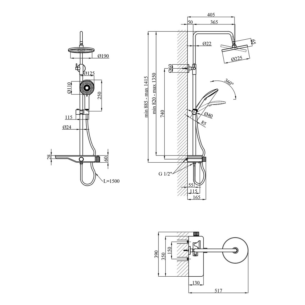Душова система зовнішнього монтажу Kroner KRP Armada з виливом - W065 хром/біла Київ - фото 10