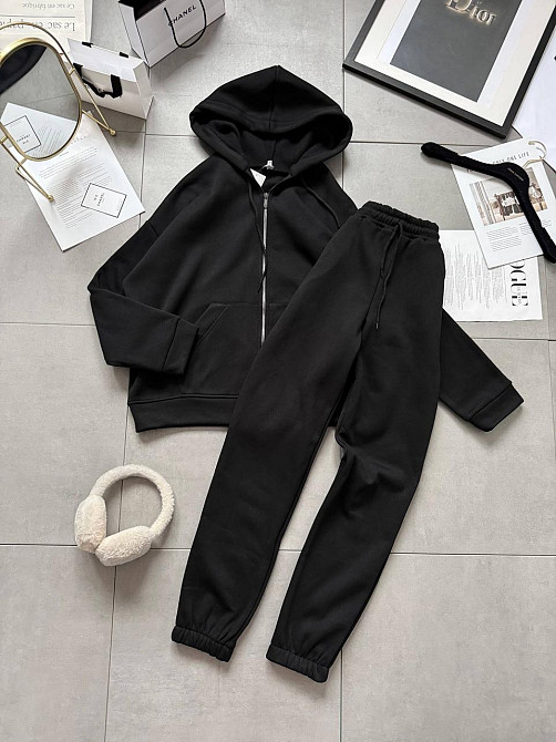 Женский стильный войлочный костюм двойка турецкая трехнить Черный, 44/46 Одесса - изображение 1