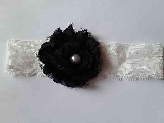 Мереживна дитяча чорна пов'язка - окружність 36-44см, квітка 6см Київ