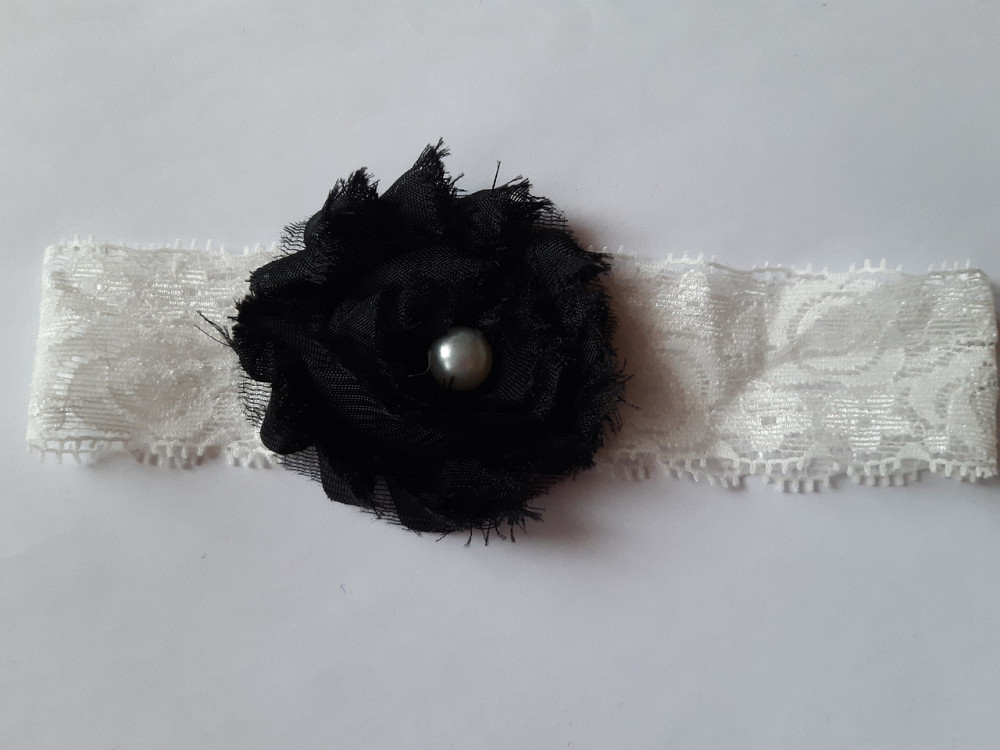 Мереживна дитяча чорна пов'язка - окружність 36-44см, квітка 6см Київ - фото 1