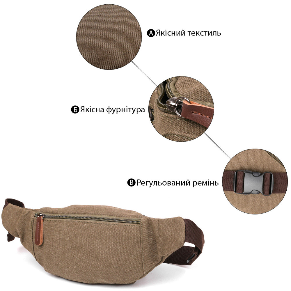 Сумка поясна текстильна Vintage 20174 Оливкова Київ - фото 4
