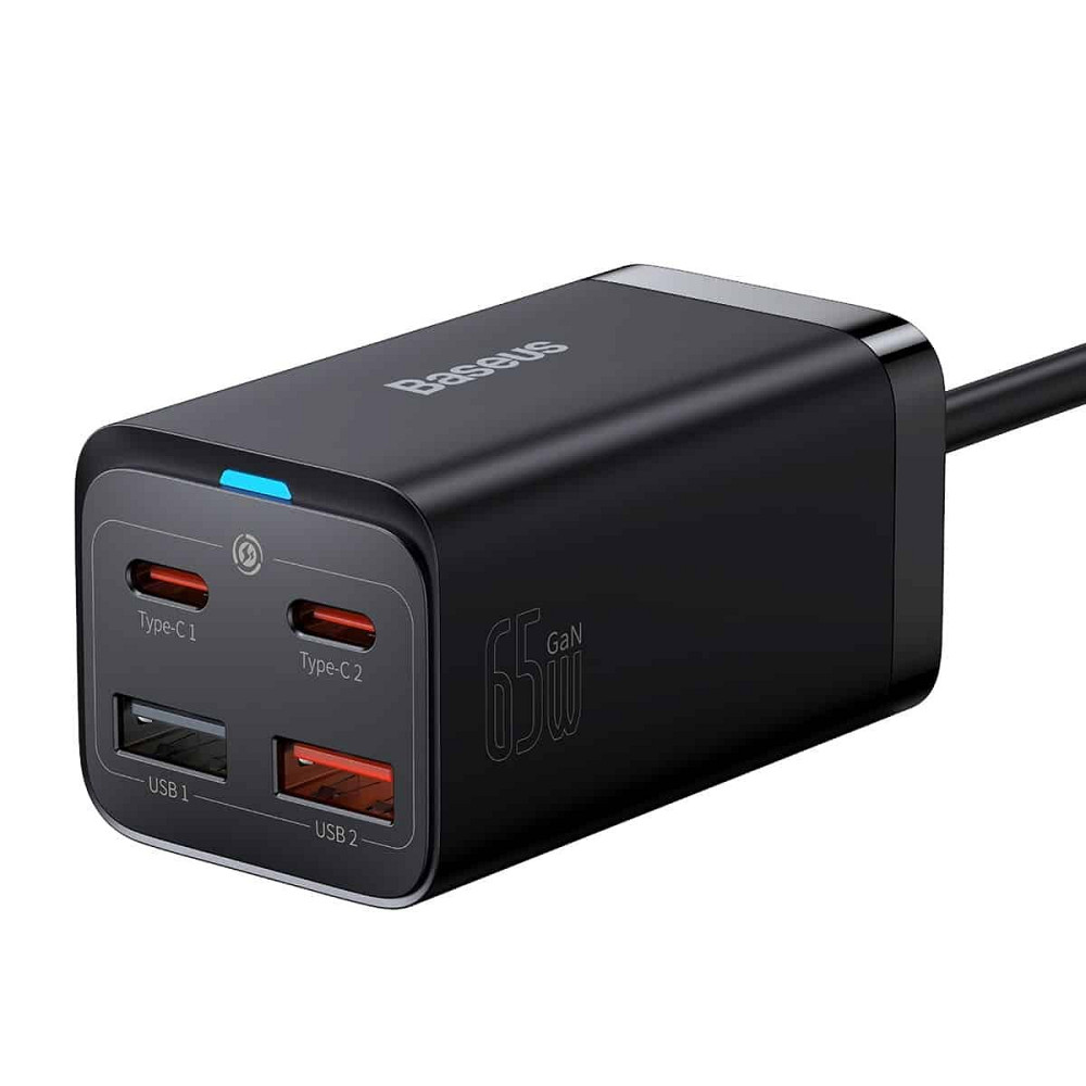 Мережевий зарядний пристрій Baseus GaN3 Pro Desktop Fast Charger 2C+2U 65W (Cable Type-C to Type-C 100W(20V/5A) 1m) Black Київ - фото 3
