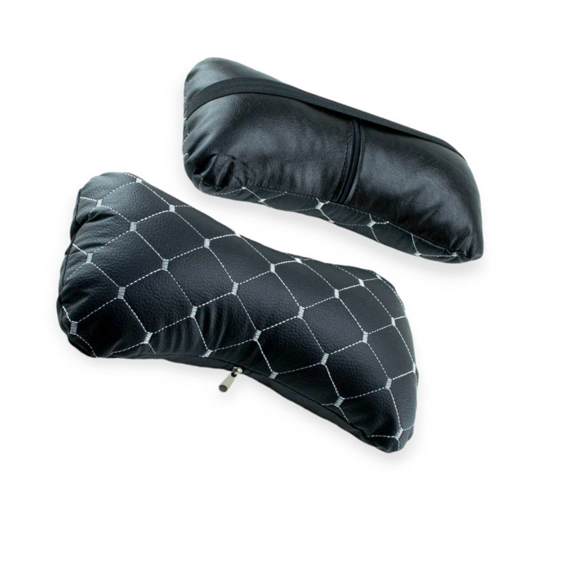 Подушки шеи на подголовник (2шт) 250х170мм, кожзам, черные, белый ромб для Мукачево - изображение 1