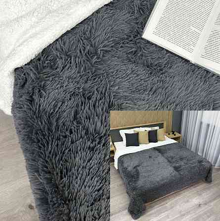 Плед-покривало 200х230 см (+-10см) Травка на овчині колір графітовий з білим (87-219) Київ