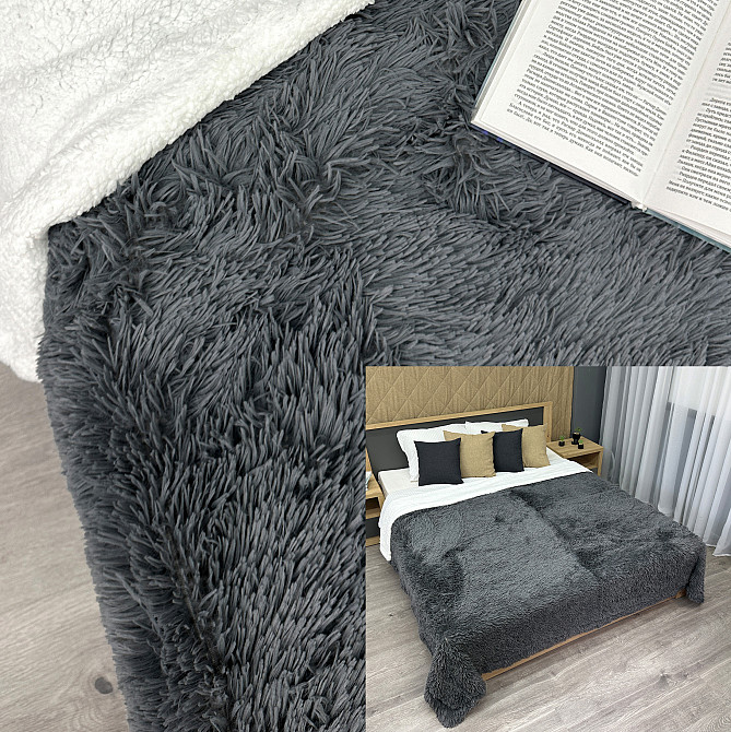 Плед-покривало 200х230 см (+-10см) Травка на овчині колір графітовий з білим (87-219) Київ - фото 1