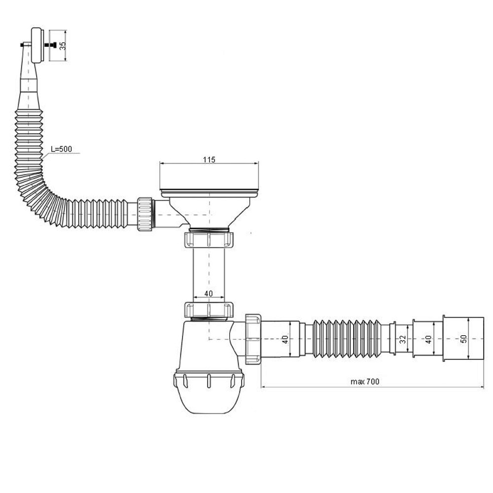 Сифон Waterstal А - 4007  під сталеву кухону  мийку   11/2 40 з переливом, з гнучкою трубою Луцк - изображение 5