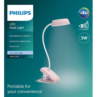 Настольная лампа Philips LED Reading Desk lamp Donutclip 3W, 4000K, 1200mAh (Lithium battery), рожевий (929003179627) Винница - изображение 3