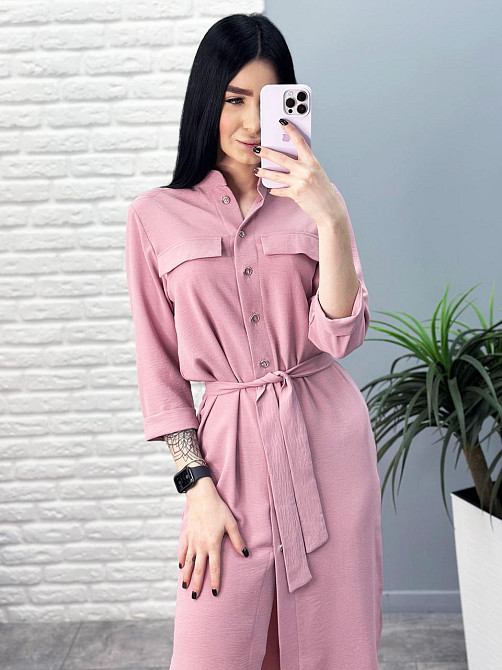 Довга сукня-сорочка з поясом "Marcella" оптом | Батал | Розпродаж моделі Київ - фото 4