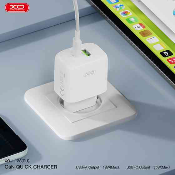 Мережевий зарядний пристрій XO L138 PD30W/QC18W 1USB-A+1USB-C + Lightning кабель білий Львів