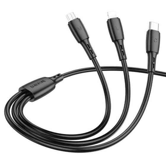 Кабель BOROFONE BX71 USB to iP+Type-C+Micro 2A, 1m, PVC, PVC connectors, Black Київ