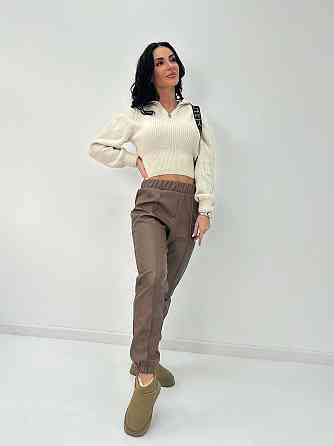 Штаны из экокожи на флисе Calvin 46-48, Мокко Киев