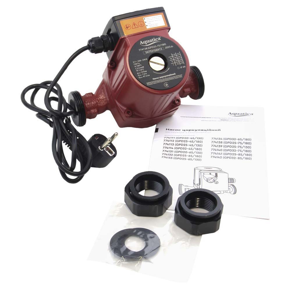 Насос циркуляційний 130Вт Hmax 7м Qmax 87л/хв Ø1½" 180мм+гайки Ø1" AQUATICA (774138) Рівне - фото 8