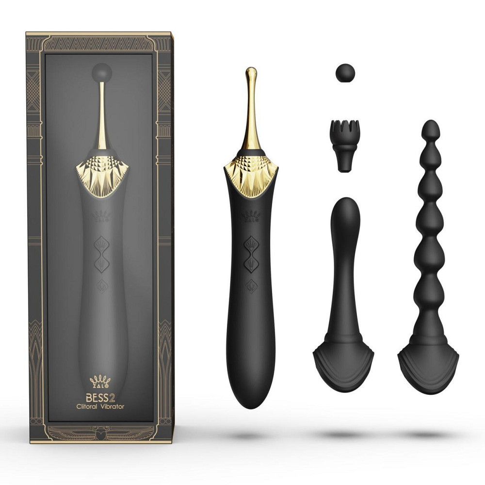 Мультифункціональний вібратор Zalo — Bess 2 Obsidian Black, 4 насадки, підігрів Sex Aura Київ - фото 2