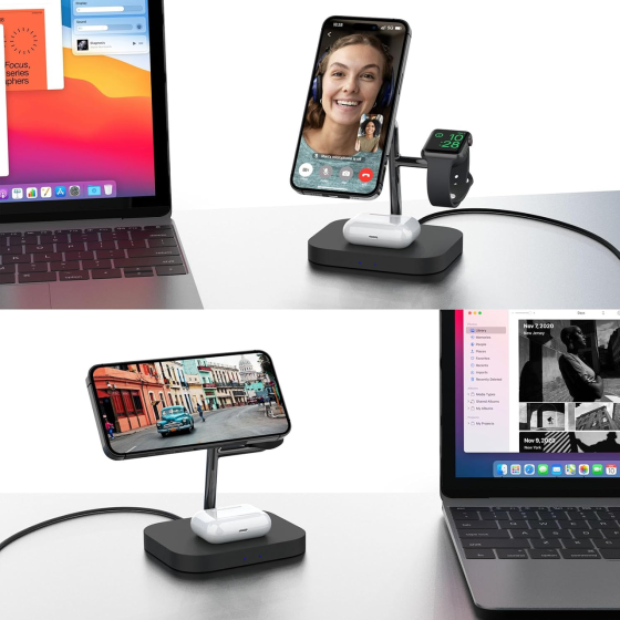 Зарядна станція Boaraino 3 в 1, магнітна бездротова зарядка для iPhone, Apple Watch та AirPods, 18 Вт, чорна Київ
