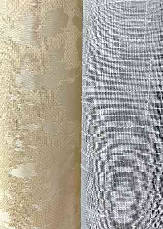 Комплект штор VR-Textil Льон Мармур 200х270 2шт і Тюль 600х270 1909ш-115т Кремовий з білим 71-129/7 Київ