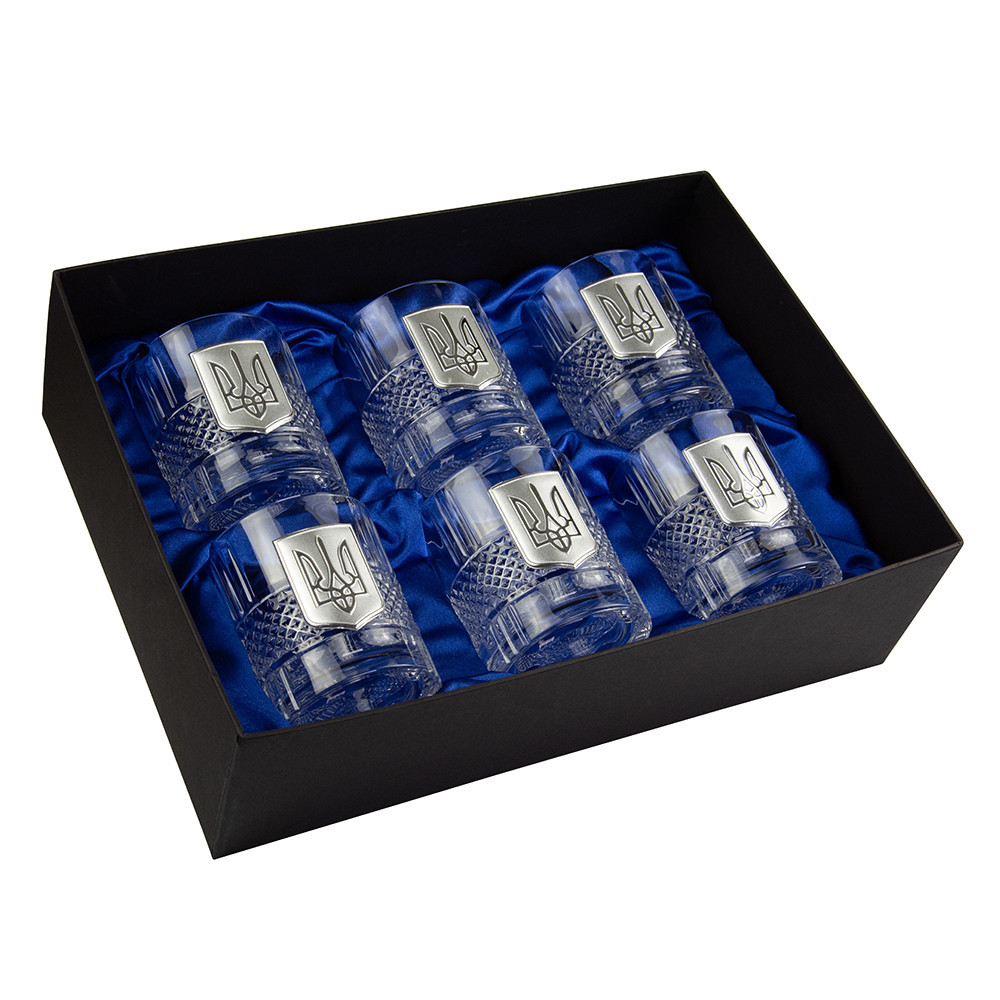 Набор бокалов для виски Тризуб Boss Crystal (6 бокалов) хрусталь декорирован серебром Киев - изображение 1