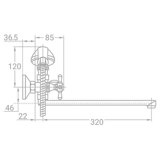 TAU Смеситель VN 1/2" для ванны гусак прямой 350мм дивертор встроенный картриджный TAU VN-2C260 Коломыя