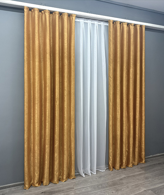 Комплект готовых штор VR-Textil Софт № 373ш Золотистый 100х270 см 2шт (31-794) Киев - изображение 4